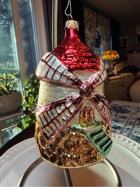 Glass Windmill Holiday Ornament - Red, White, Gold, Green